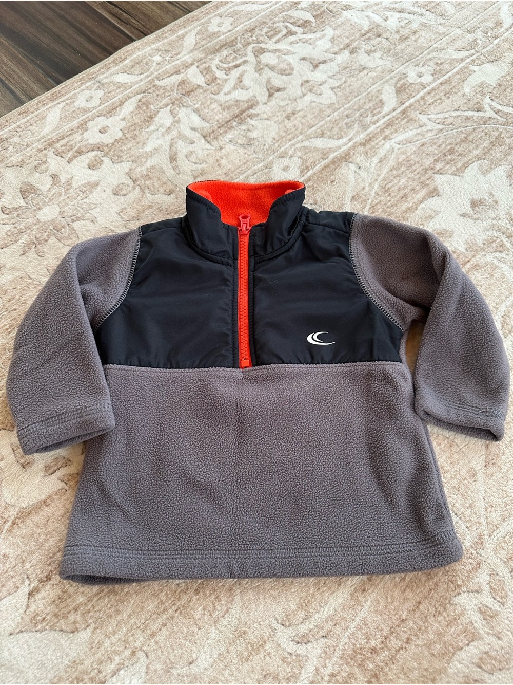 Carter Kids Grey Fleece Pullover with Black Chest Panel and Orange Trim 12m